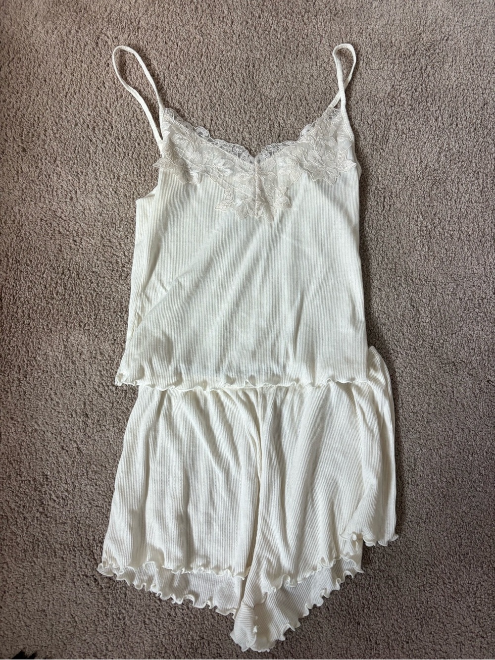 H&M Ivory Lace-Trim Ribbed Cami & Short Sleep Set
